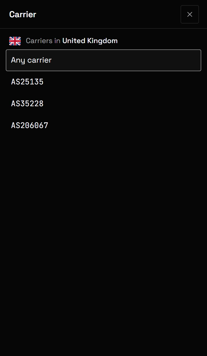 The extension popup: pick the carrier