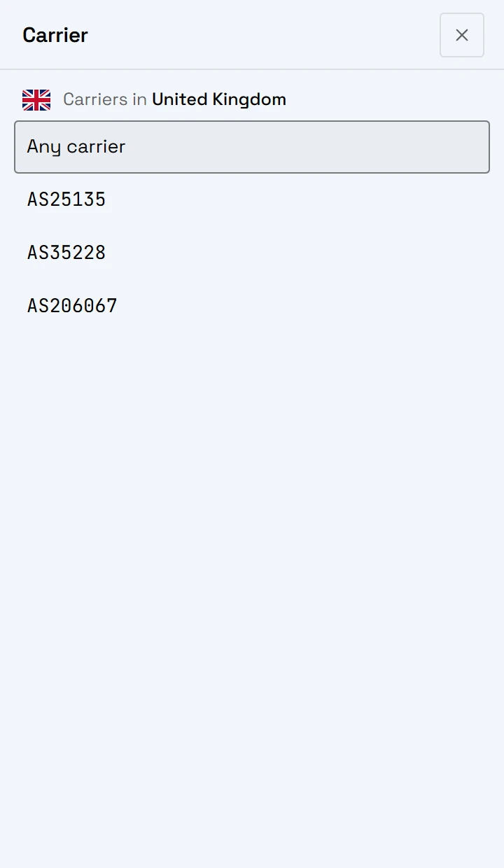 The extension popup: pick the carrier