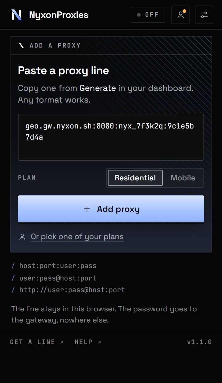 The extension popup: start from one line