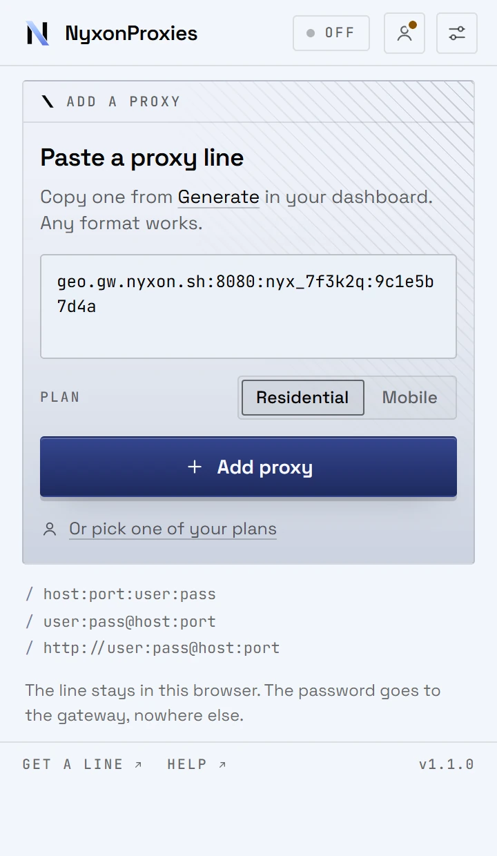The extension popup: start from one line